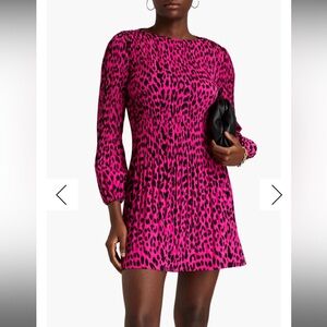maje- Leopard-print plissé-woven mini dress (size 6)